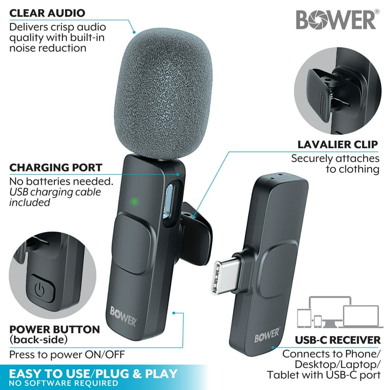 Microfone de Lapela Sem Fio Bower USB-C