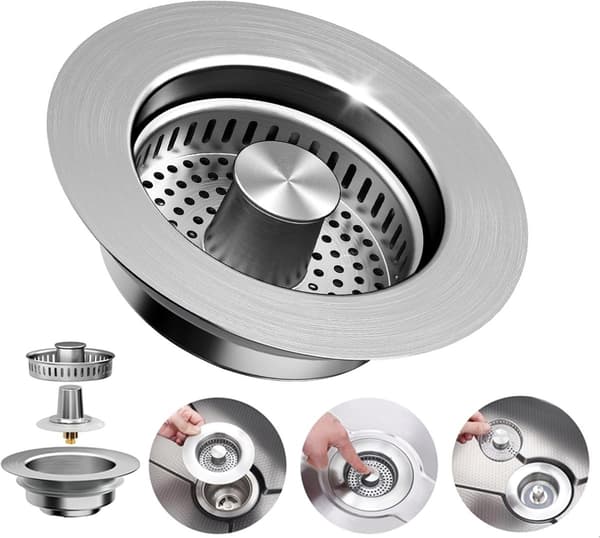 3-in-1 Kitchen Sink Drain Strainer – Anti-Clog Pop-Up Basket
