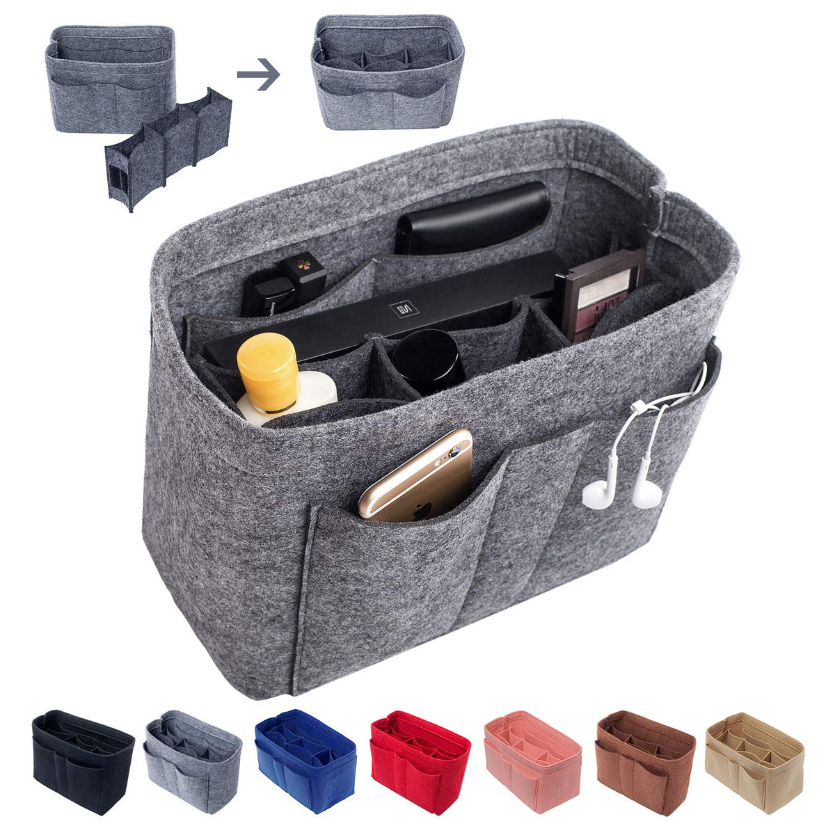 Multi-Pocket Felt Purse Organizer Insert